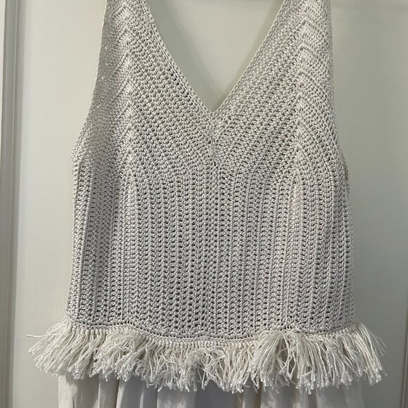 Vince Crochet Fringe Maxi Dress Boho Festival Resort Ivory Sz S Lined - Picture 5 of 10